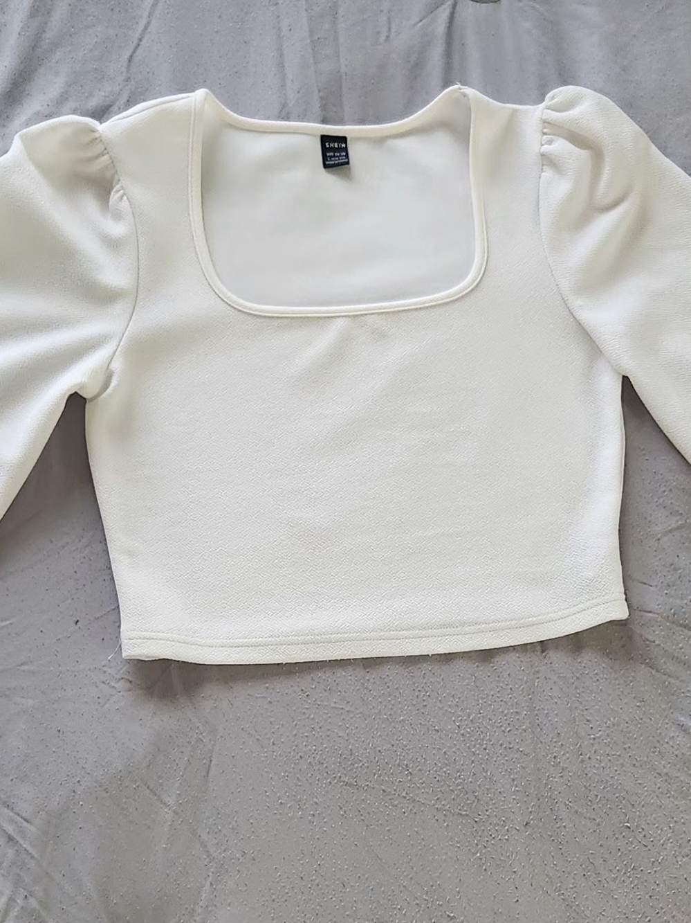 SHEIN Cream Square Neck Puff Sleeve Crop Top